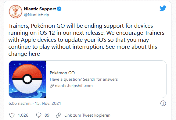 Pokemon_go_cent's tweet photo. Support für iOS 12 endet #PokemonGO https://t.co/opubkO6RhW https://t.co/sP2a1WaMbR