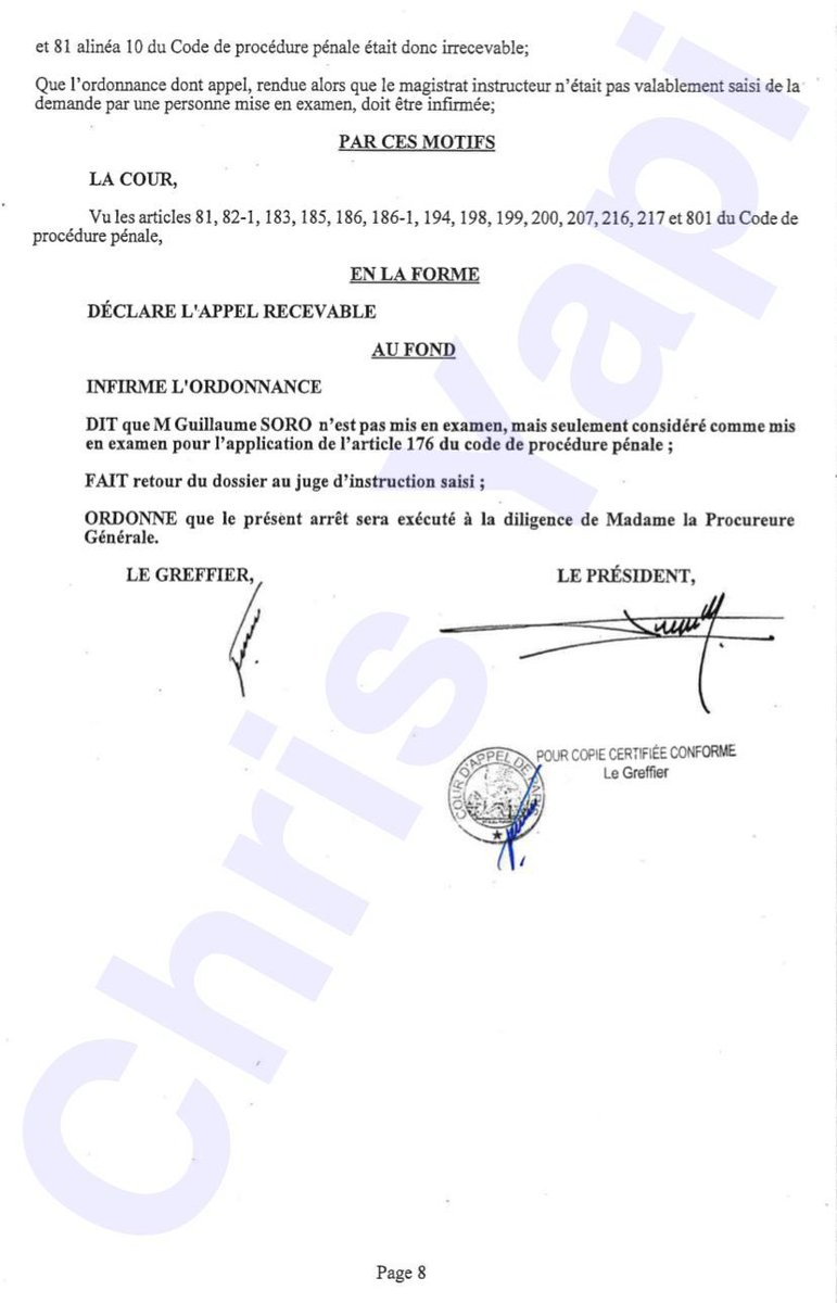 ChrisYapi4's tweet photo. Cet arrêt qui vaut mise en examen pour SORO mais aussi pour tous les ex-Comzones pourrait être dangereux et d’un dangereux précédent. Chris Yapi n’en dira pas plus. 

CHRIS YAPI NE MENT PAS. https://t.co/aQJ2iwjLTs