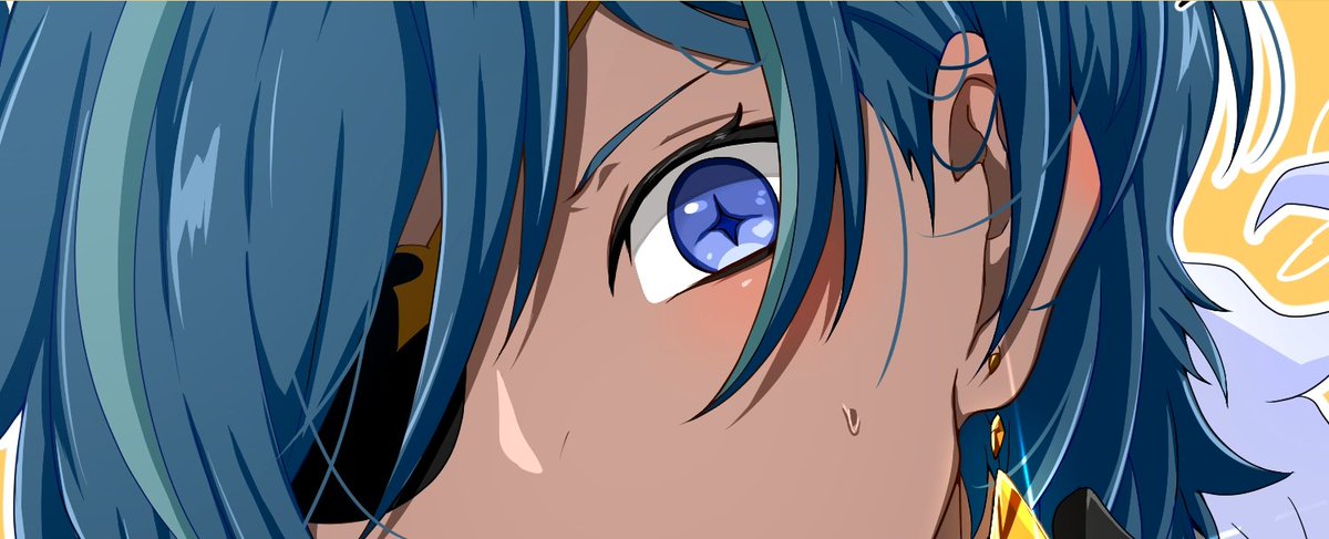 kaeya (genshin impact) 1boy male focus eyepatch blue hair blue eyes dark-skinned male dark skin  illustration images