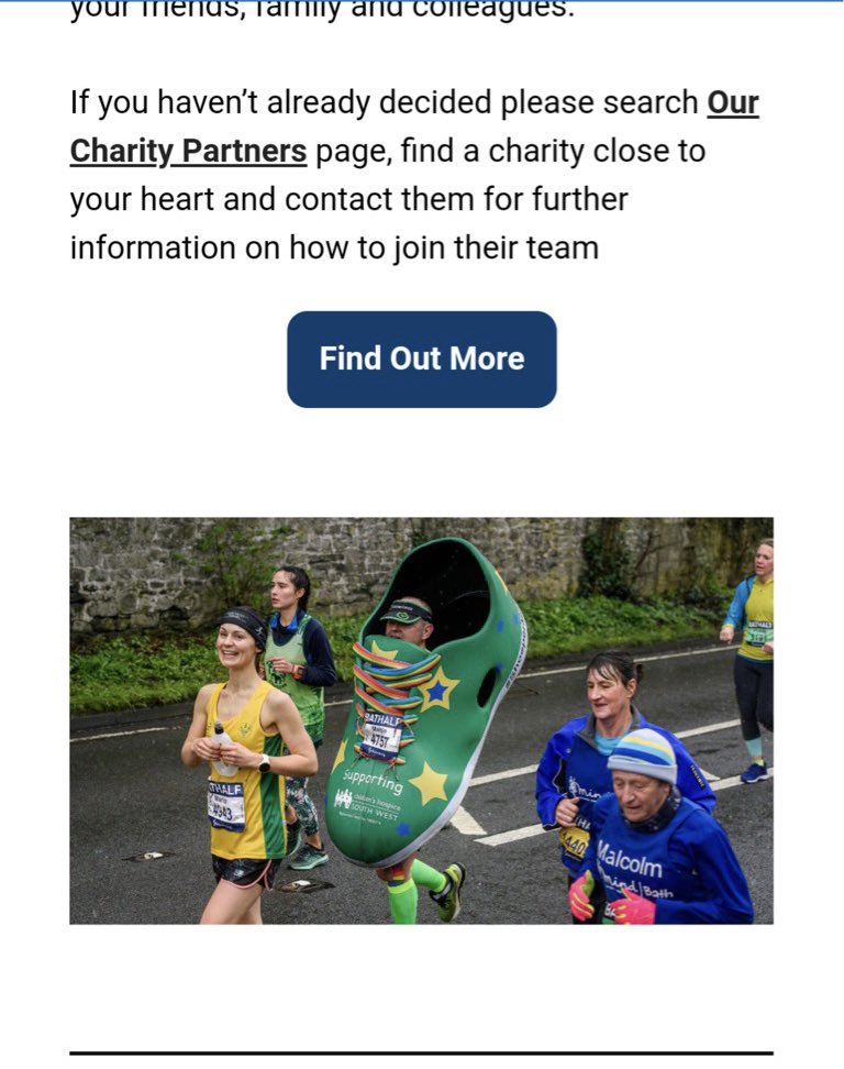 dungey2002's tweet photo. Great to see @CHSW #shoeperman featuring in the @bathhalf update on charity places. Contact this wonderful charity if you are after a place https://t.co/mAKL2UyJZ7