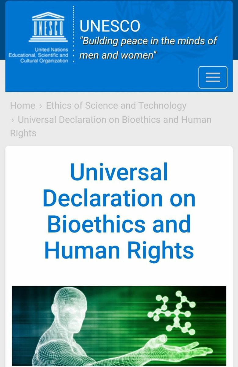 TaraStarlet's tweet photo. @GMB The @UNESCO #DeclarationOfHumanRights which clearly states that in matters of preventative medical intervention an individual’s free choice is to be respected. That they may withhold their consent without disadvantage or prejudice. 
END. OF. https://t.co/V7DwXsZuRl