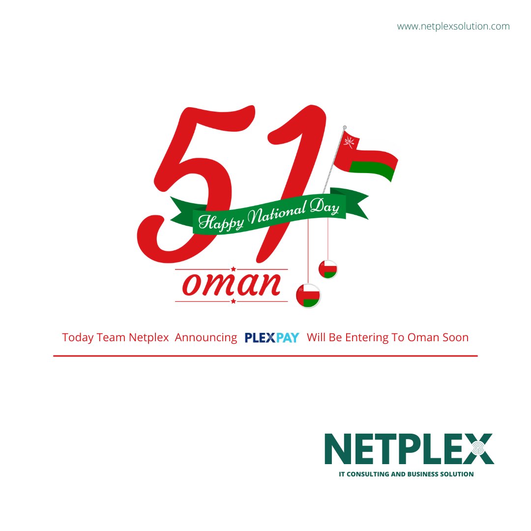 Mubashir__P's tweet photo. "Happy 51th national day"
On behalf of the national day,we would like to share with you that "Plexpay" our largest project is soon to be launched in oman which allows you to make government payments,mobile,Netflix and Amazon recharges at your fingertips without leaving your home. https://t.co/6e5J0jkrK2