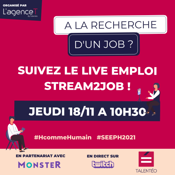 agence_talenteo's tweet photo. 📣 C'est le Jour J pour #Stream2Job !
👊 Connectez-vous à 10H30 sur la chaîne Twitch de @Talenteo pour suivre notre live #emploi et #handicap inédit en partenariat avec @MonsterFrance !
> https://t.co/5P9kddSARW
#SEEPH2021 #HcommeHumain https://t.co/xSjgtxSMkk