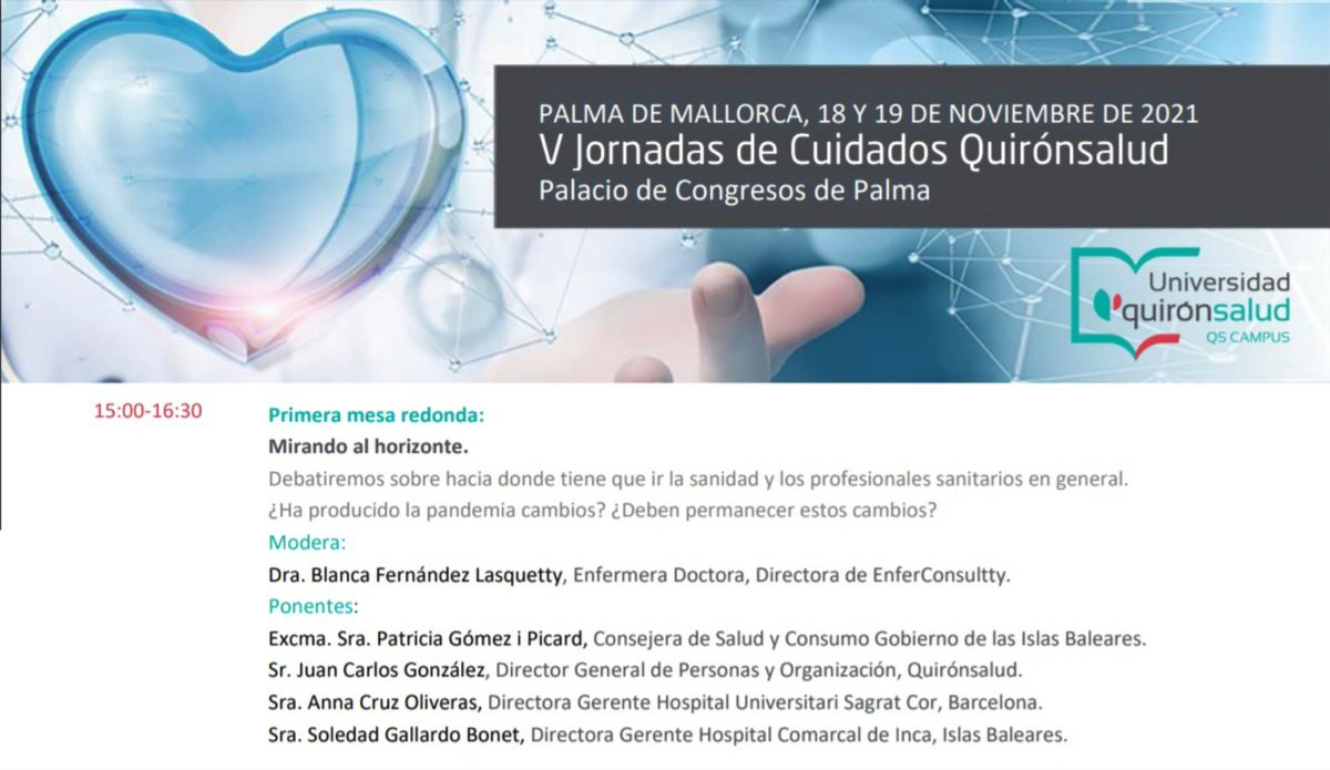 Hoy #JornadaCuidadosQuiron 1ª Mesa: Mirando al futuro. Lujo moderarla porque son mujeres muy top <a href="/Patgompic/">Patricia Gómez Picard</a> <a href="/Anthias67/">Sol Gallardo</a> Anna Cruz Oliveras