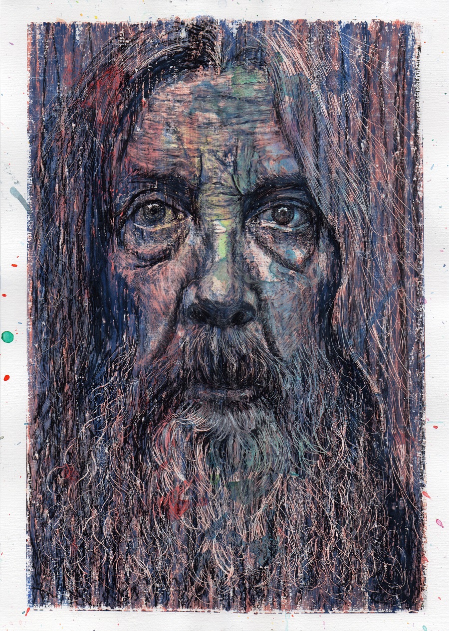 Happy birthday Alan Moore! This picture: oil and ink on acrylic paper, 21cm x 30cm. 