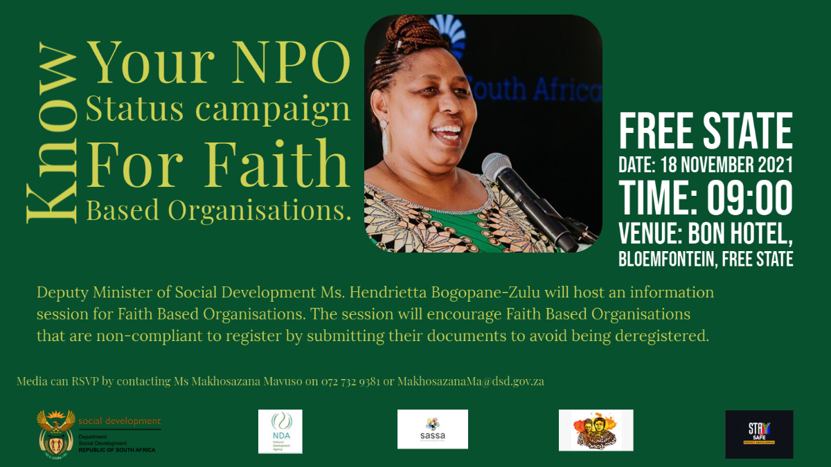 HendriettaZ's tweet photo. Day 2 in Free State!
Deputy Minister of @The_DSD Hon Hendrietta Bogopane-Zulu has just kicked off the #KnowYourNPOStatus campaign at the @BONHotels in Bloemfontein https://t.co/7STgv9N9Ko