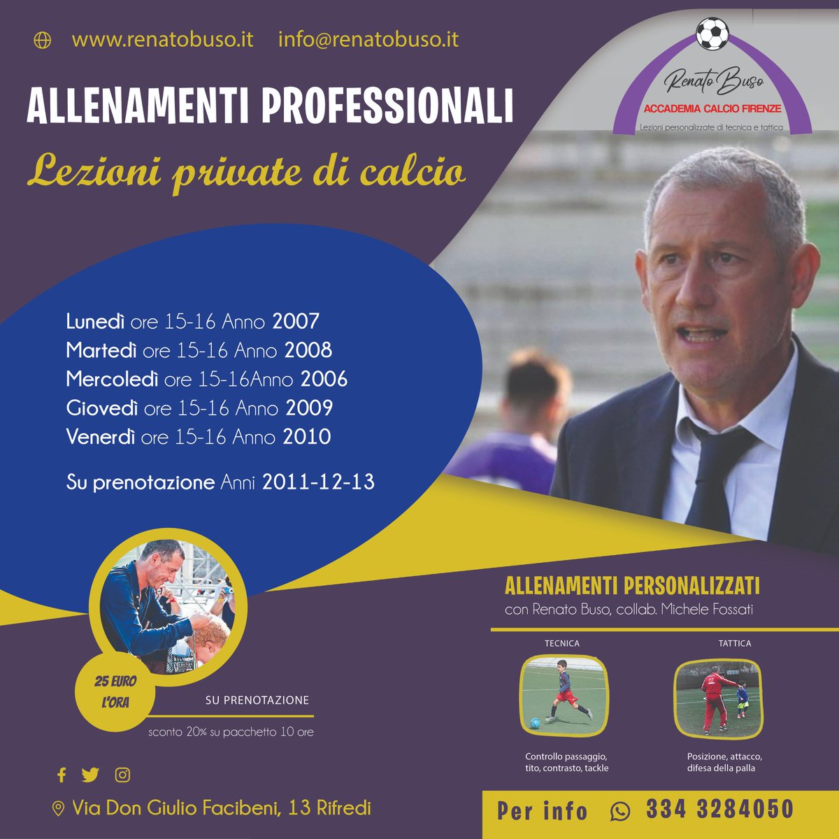 Da dicembre #lezioniprivatediCalcio a #Firenze - per info 334 3284050 - info@renatobuso.it