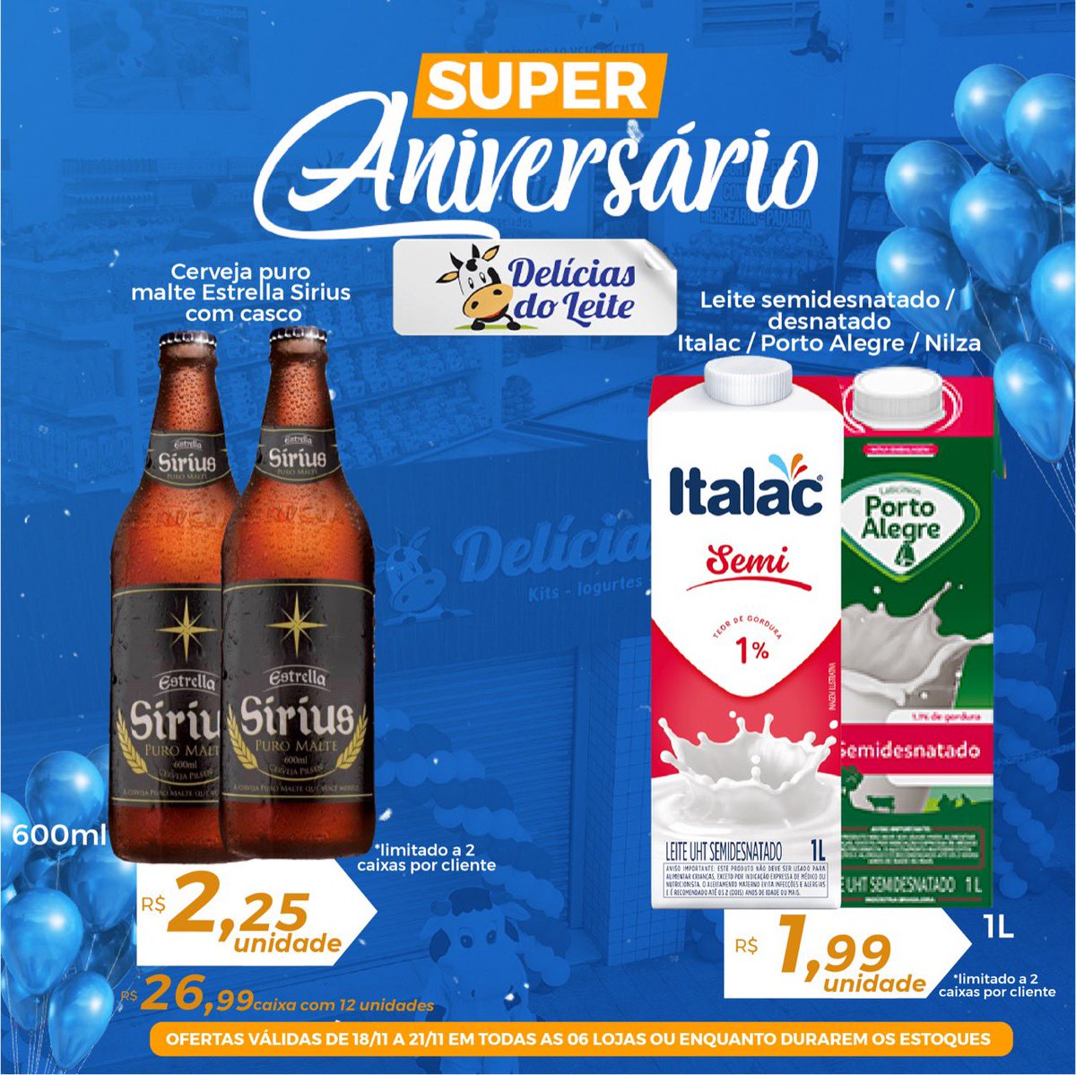 Deliciasdoleite's tweet photo. Ofertas de Aniversário IMPERDÍVEIS, aproveite!Promoções são válidas em todas as 6 lojas - Industrial, Eldorado, Centro, Jatoba, Barreiro e Betim! Enquanto durarem os estoques. Produtos Próximos ao Vencimento com Desconto de até 70%! Siga no instagram  @diciasdoleiteoferta. https://t.co/F88GkIpq2Q