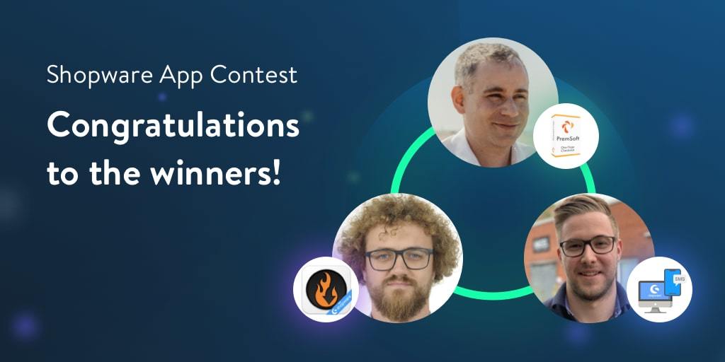 shopware's tweet photo. Congratulations to the 3 winners of the #AppContest:

🏆 One Page Checkout - Premsoft: https://t.co/kDlMsNvwuA

🏆 Improved Import, Export &amp; Mass Actions - Firebear Studio: https://t.co/lV40oj7t7L

🏆 Notifications to customers via SMS - Henrik Gurtmann: https://t.co/KDiQ6dT7Kn https://t.co/iPoWAH7xLs