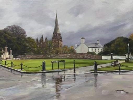 This is the wonderful painting donated to our Art Auction by <a href="/malmurphyart/">Malcolm Murphy</a> that Cathie is referring to of LLandaff Green. Thank you so much for your support. Just a week to go but you can view and place a  bid online now. #art #auction #llandaff