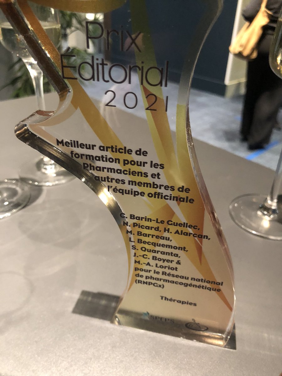 rnpgx's tweet image. La publication des travaux du #RNPGx dans la revue @THERAPIES_SFPT récompensée par un prix éditorial @speps_fr