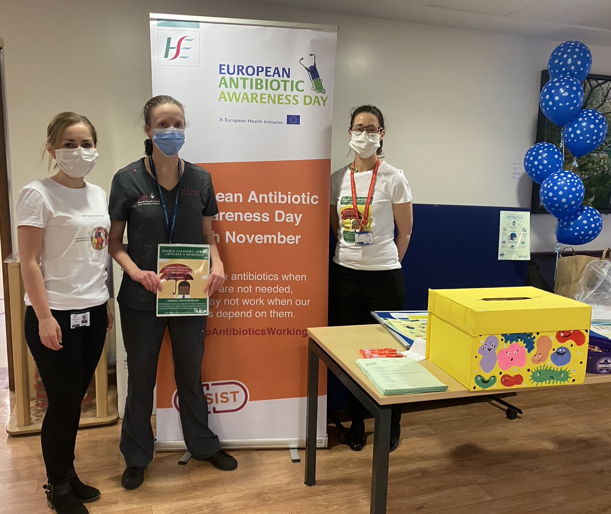 CUH_AMS's tweet photo. Getting European Antimicrobial Awareness Day off to a good start @CUH_Cork @drcsadlier @DrJacksonCork @HSELive #KeepAntibioticsWorking https://t.co/vOyEIZAlUD