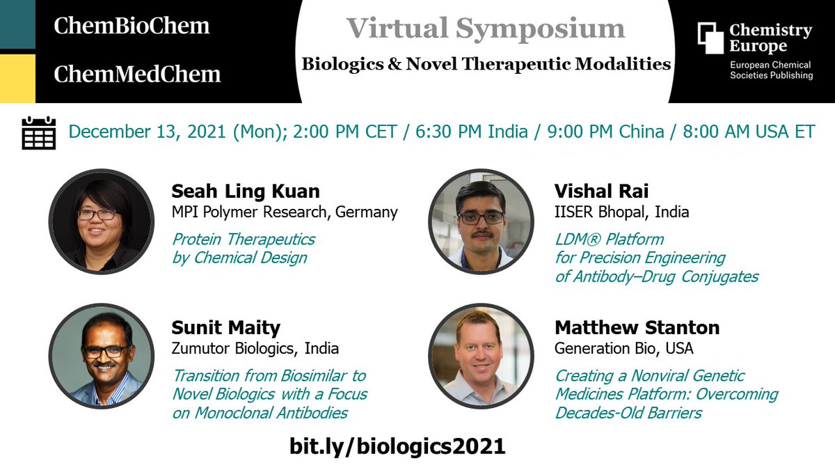 ChemMedChem's tweet photo. Join us for our Virtual Symposium on Biologics &amp; Novel Therapeutic Modalities!
📅Dec.13, 2021 
⏰2PM Central Europe / 6:30PM India/ 9PM China / 8AM USA ET

Free registration at https://t.co/aptO0wsGZY 
More info at https://t.co/xPSBoJdKSJ

#biologics #antibodies #pharma #chembio https://t.co/WqyldjHx7T