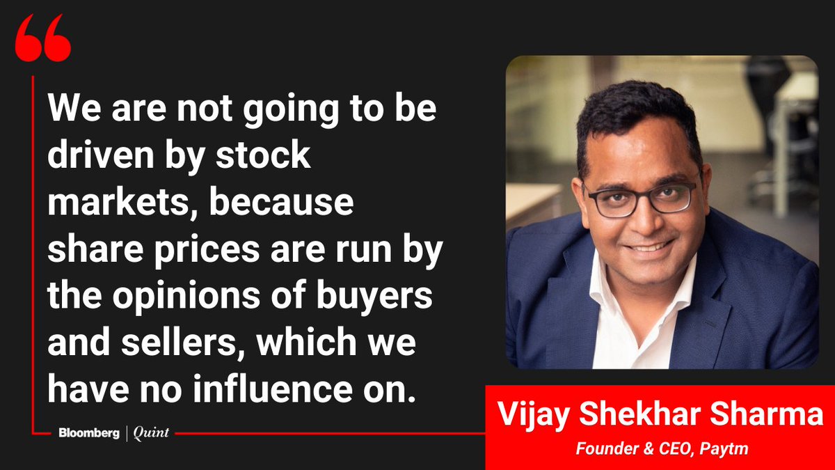 NDTVProfitAlpha's tweet photo. 'Not disappointed, we are not driven by markets,' says #Paytm's Vijay Shekhar Sharma on #Paytmlisting day fall. 

Read: https://t.co/bOvUAfqegl https://t.co/e7AESnClwE