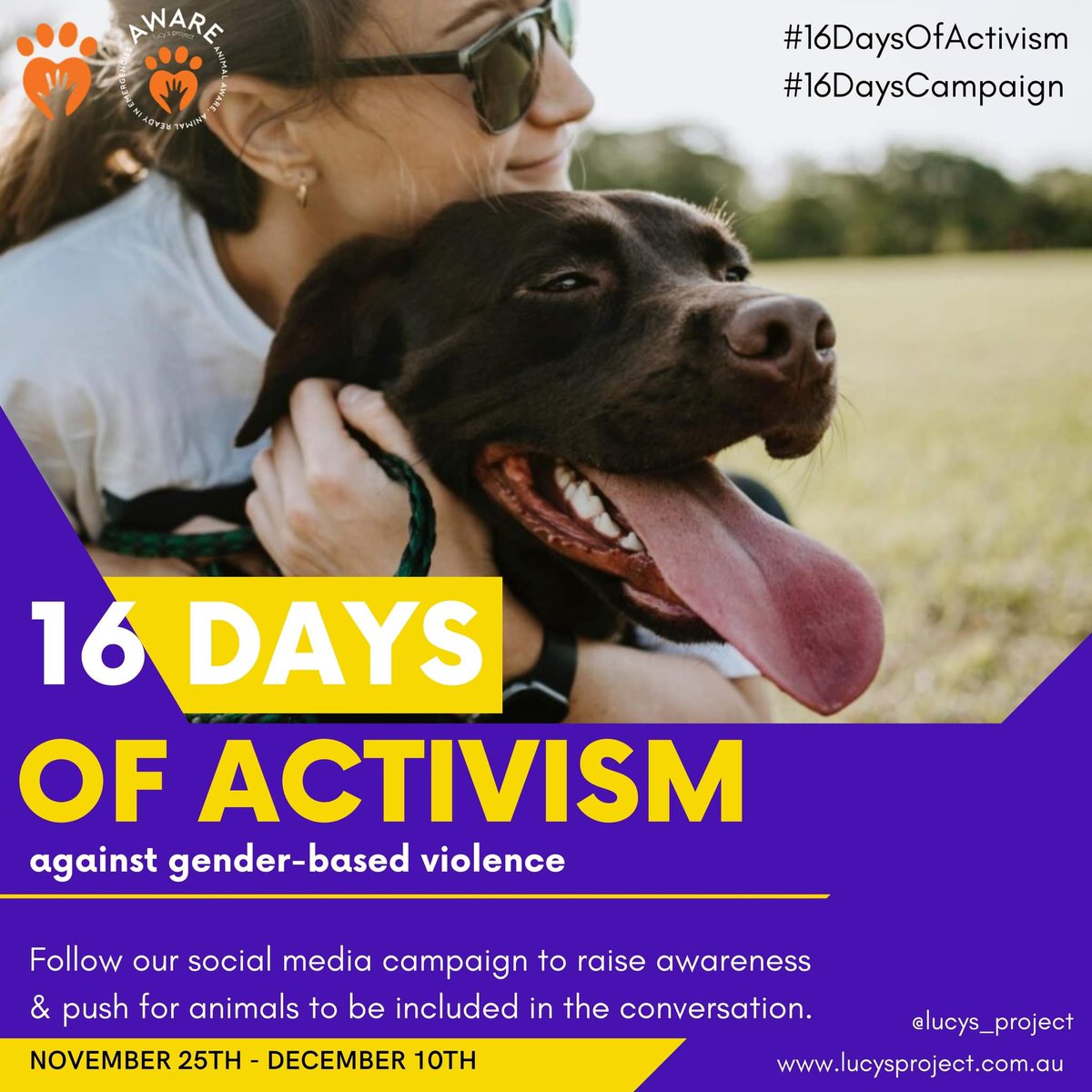 lucys_project's tweet photo. Help us include animals in the conversation for this year's #16DaysofActivism. Safe animals means safe humans.
#16DaysCampaign #Endviolenceagainstwomen #EndVAW #IPV #DFV #DFVA #domesticabuse https://t.co/G1lwNTdZfX