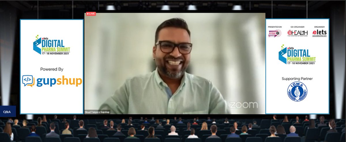 ehealthonline's tweet photo. Ninad Takpere, VP Sales, @gupshup, said, "COVID has transformed human life. It has stimulated a rapid digital transformation in the pharma industry across the globe."
To Attend: https://t.co/pPOZUu2zk8
#eletsdigitalpharma #eletspharma https://t.co/N8XDQPWUUD