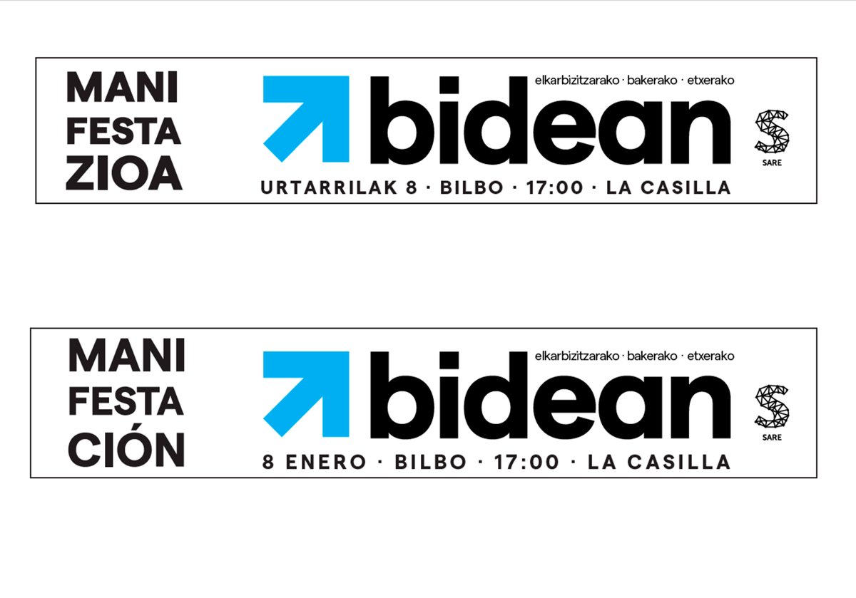 Iazko etenaren ondoren, 'Elkarbizitzarako. Bakera. Etxerako #Bidean' lelopean, SAREk manifestazioa deitu du Bilbon datorren urtarrilaren 8an. #U8Bilbora #IzanBidea

🗒️(2021.11.05) Oharra: sare.eus/elkarbizitzara… #U8Bilbora #IzanBidea