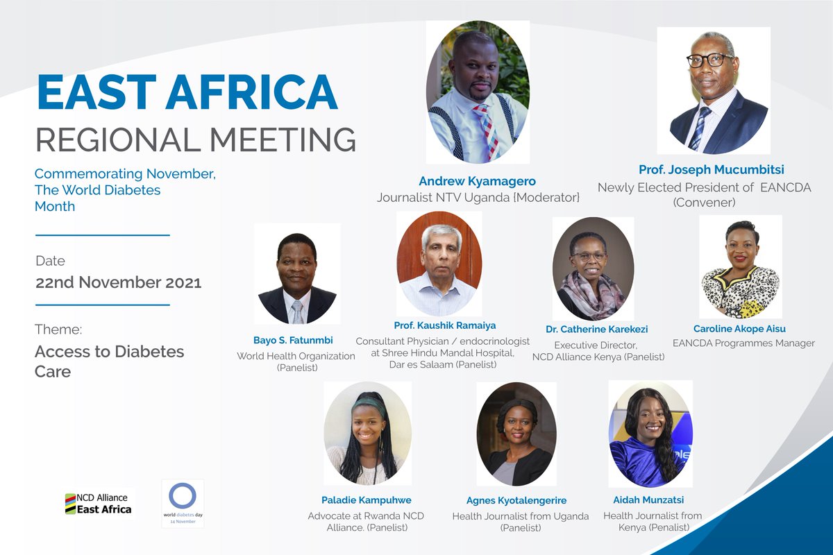 RwandaNCDA's tweet photo. We are pleased to invite you to the second regional meeting of the @eancdalliance, which will be held on November 22, 2021, to discuss critical diabetes issues in the region. It was organized to celebrate #WorldDiabetesDay2021. 
Link: https://t.co/DuufBfjM2y
#IfNotNowWhen❓ https://t.co/B6y4ohgc8E