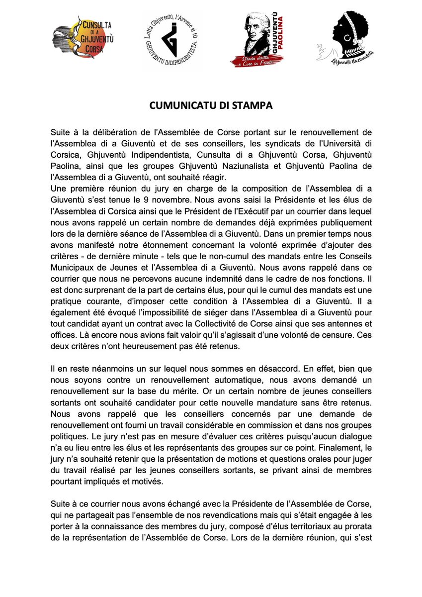 CGC_univcorsica's tweet photo. CUMUNICATU DI STAMPA ⤵️
@GI_Naziunale @Ghju_Paolina @GhjNaziunalista https://t.co/0aBCE2PuwA