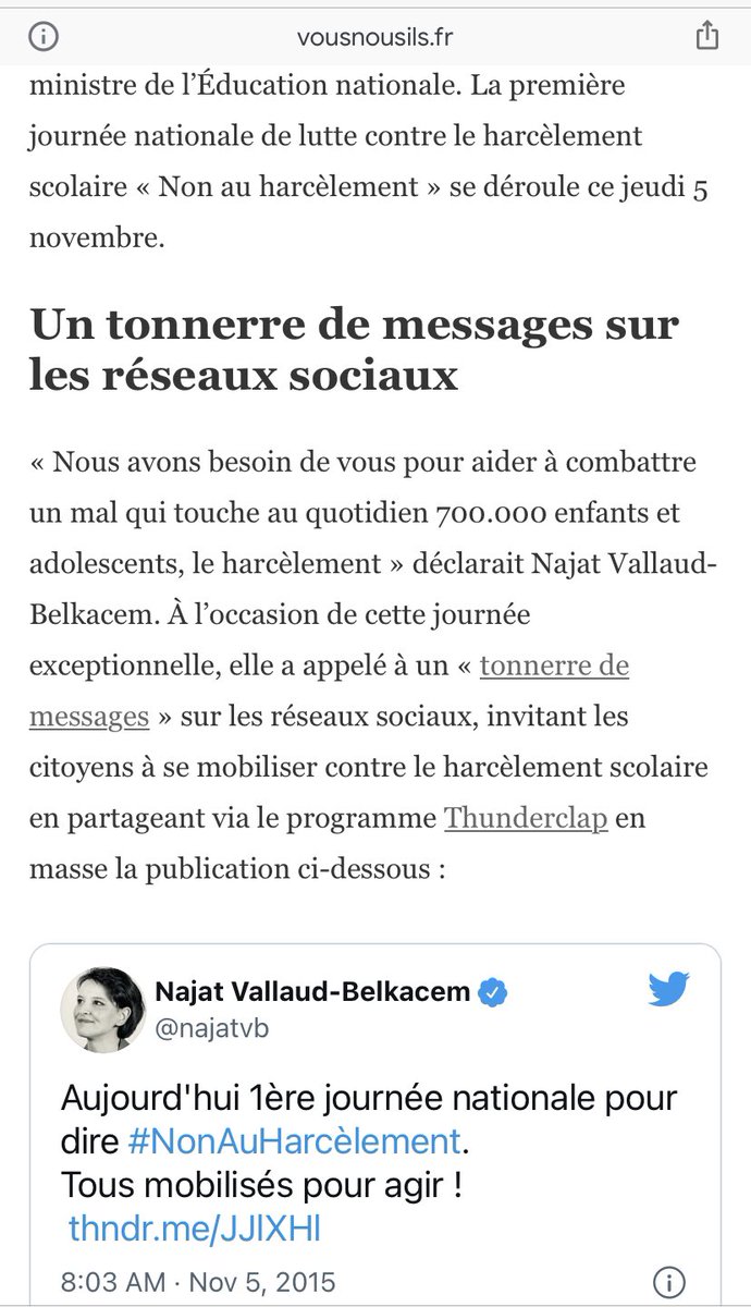C’était il y a 6 ans: je créais la 1ère  Journée Nationale de mobilisation contre le #HarcelementScolaire en France et j’étais bouleversée par les témoignages,l’engagement des établissements scolaires,les créations des élèves. 🙏🏼à ceux qui prolongent ajd cet effort indispensable.