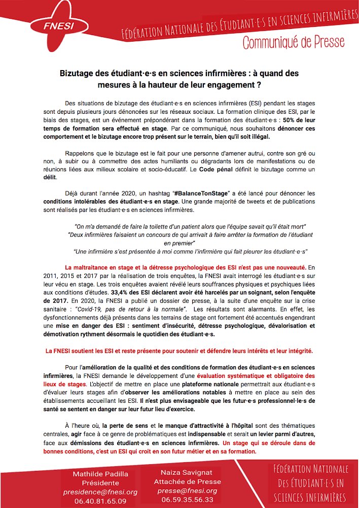 #JeSoigneraiDemain | Depuis quelques jours, la parole des #ESI se libèrent sur les réseaux sociaux à propos du #bizutage en stage. 

➡️ La FNESI dénonce ces pratiques depuis de nombreuses années.

Il est maintenant temps d’#agir ! ❌