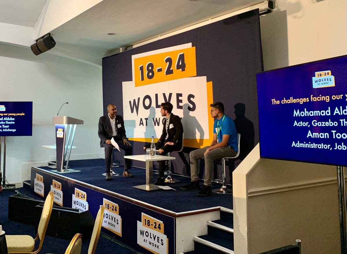 WolvesCouncil's tweet photo. Wolverhampton young people Mo and Aman take to the stage at City Summit: Tackling Youth Unemployment Together to tell their stories and talk about the challenges theyโve faced #wolvesatwork18-24 https://t.co/PGRgIQdQuO