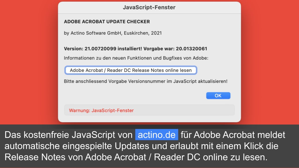 actinosoftware's tweet photo. Seit #Acrobat DC gibt es den "Continuous Track". Die Adobe Anwendung aktualisiert sich automatisch. Dank #JavaScript wird beim Programmstart auf #Updates hingewiesen. Mit einem Klick lassen sich die "DC Release Notes" online lesen
https://t.co/2F6zEegtR6
#pdf #update #checker https://t.co/gSc4SQL8pf