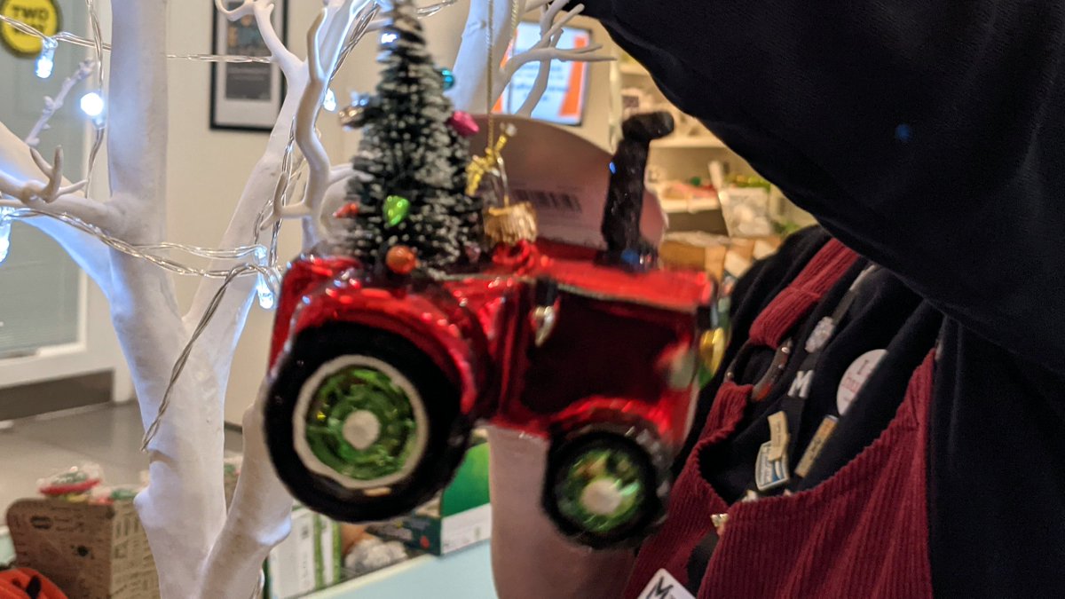 A tractor Christmas bauble.