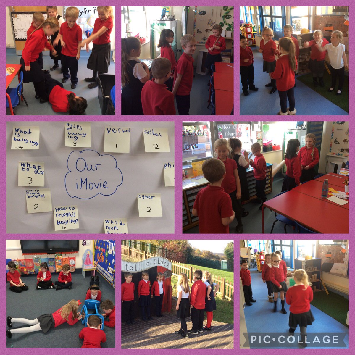 4SCWCPS's tweet photo. We’ve been busy planning an iMovie to inform the rest of our school about bullying. Acting out different scenarios to show each type of bullying will be a great addition to our iMovie. #antibullyingweek2021 #takingaction https://t.co/CMhLNfMzmX
