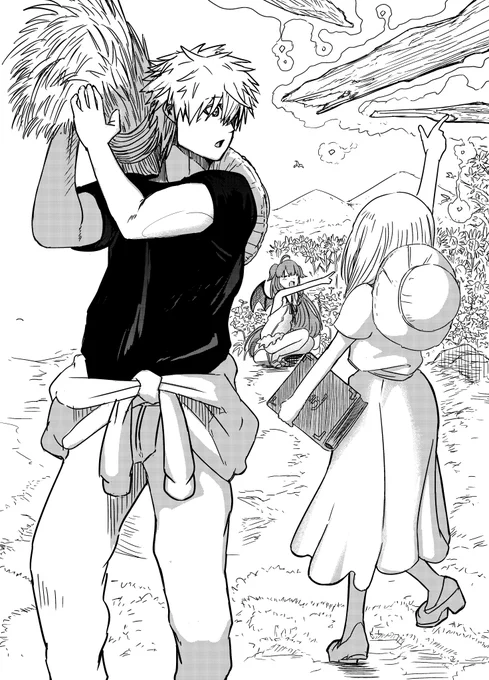 日々花を植えてる友達を手伝う師弟 
