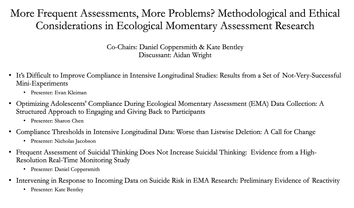 ddlcoppersmith's tweet photo. Check out our #ABCT2021 symposium “More Frequent Assessments, More Problems?" featuring talks from Evan Kleiman, @sharonsfchen, @NC_Jacobson, and @drkatebentley with @aidangcw as discussant! Recordings here: 
https://t.co/hWlgcwCxlk https://t.co/IJ6lcHl9s0
