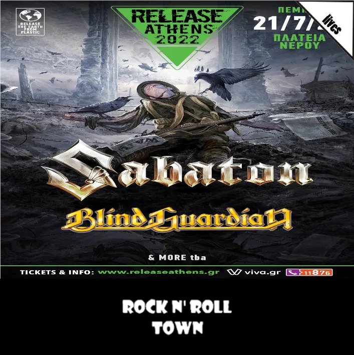 RockNRollTown's tweet photo. Οι @sabaton 🤘🏻 και οι @blind_guardian 🤘🏻 έρχονται στο @ReleaseAthens 2022 📍! 🔜

▶ https://t.co/KOEQeVPVpt

#RnRT #Lives #Sabaton #BlindGuardian #ReleaseAthensFestival #Athens #Greece #Festival #ReleaseAthensFestival2022 #SabatonFans #BlindGuardianFans #PowerMetal #Music https://t.co/fXksCeWxVI