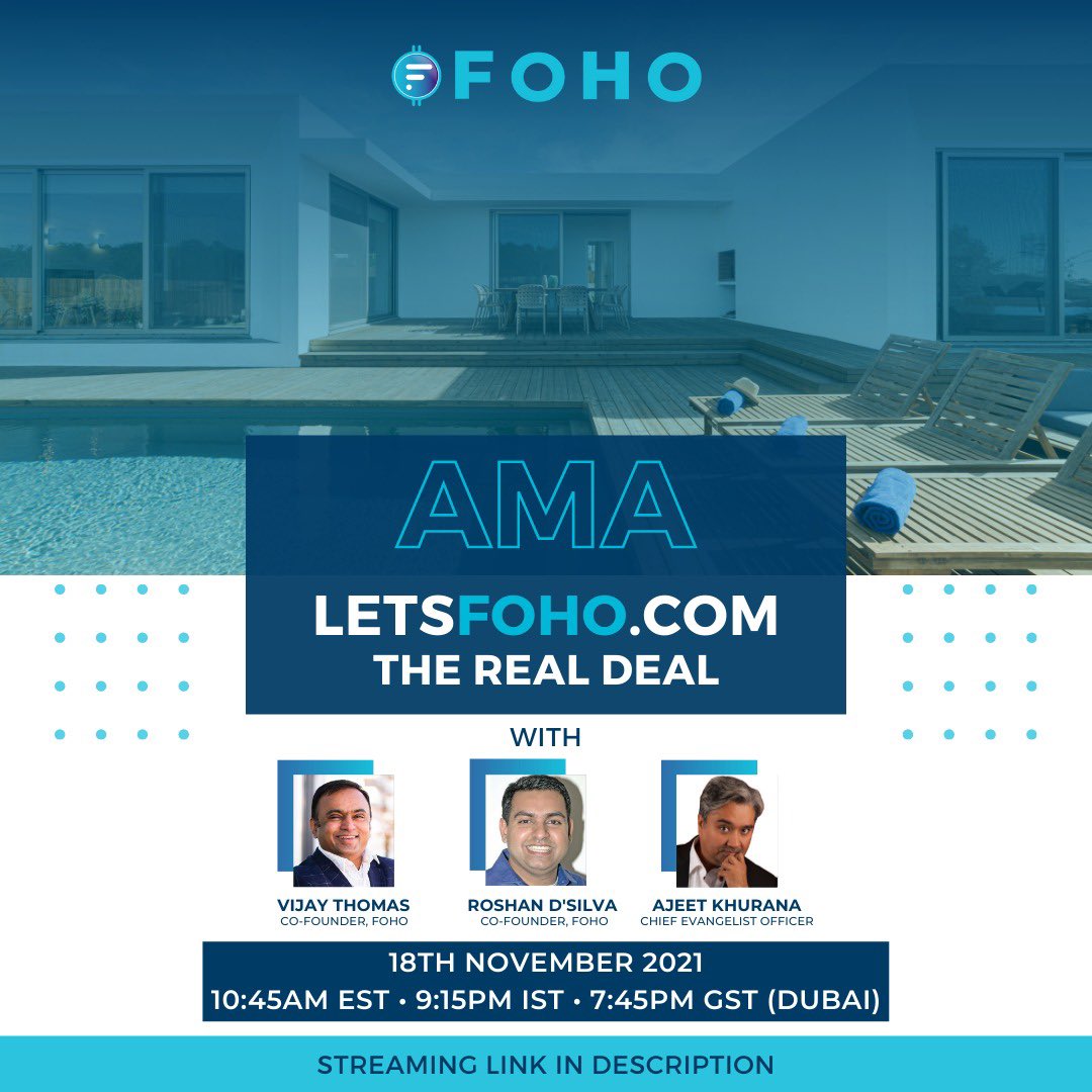 LetsFOHO's tweet photo. We hear you!!
We recently launched the https://t.co/98YsL8r8cK platform and you have been reaching out to have your questions answered!
So join us TODAY,
18th November!
at 10:45am New York/Toronto Time • 9:15pm India Time • 7:45pm Dubai Time https://t.co/bWUeMgDdas