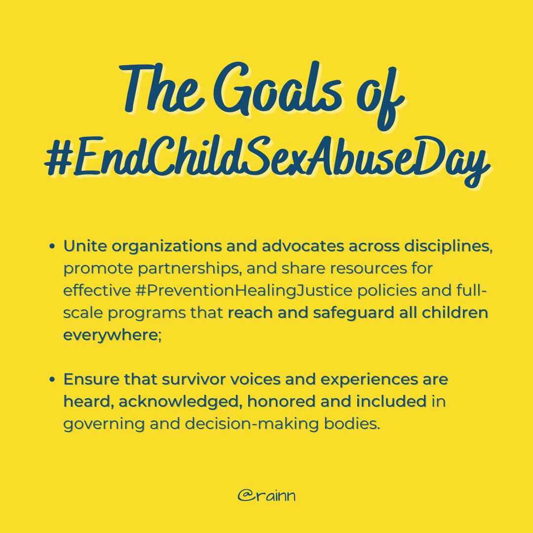 In order to have prevention, healing and justice for sexual violence against children + adolescents, we need to ensure that survivors’ voices + experiences are heard, acknowledged and honored in all decision-making processes. #EndChildSexAbuseDay #PreventionHealingJustice