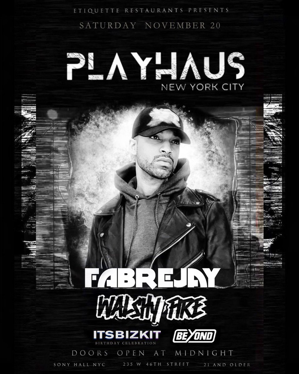 KureMusicGroup's tweet photo. @DjFabreJay and friends at PlayHaus New York City November 20th. RSVP at https://t.co/LILNr8o0Ns

Use special 20% code: Fabrejay20 https://t.co/MyI1KaWkZO