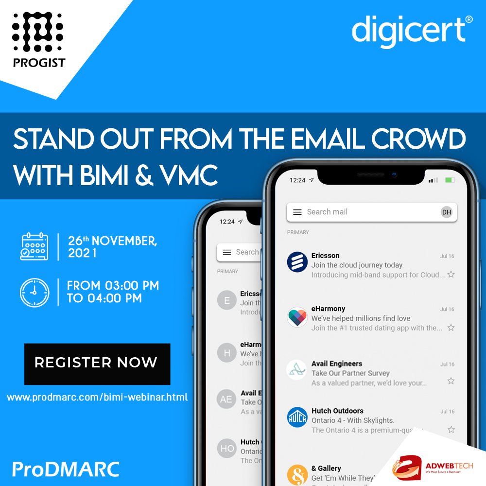 _Progist_'s tweet photo. Join us for our next week's #webinar to find out how #BIMI can allow your brand to display its trademarked logos alongside #DMARC compliant emails .

🗓️: Nov 26th 2021
⏰: 3PM - 4PM (IST)

Register here -> https://t.co/t0RTO6bmTi

#PROGIST #ProDMARC #emailsecurity #CyberSecurity https://t.co/VdX9xZSdH3