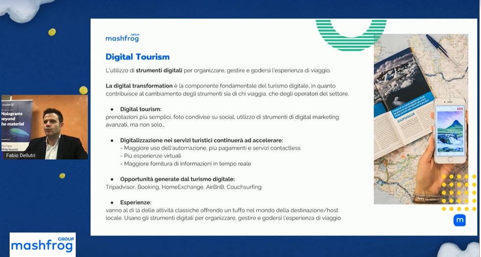 robyroy98's tweet photo. Fabio Dellutri di @Mashfrog_Group ci parla del turismo in Italia e di come sia cambiato pre e post pandemia.

Il futuro di questo settore sembra essere il #DigitalTourism, un modo nuovo di pensare un'industria intera. 

#IABForum #workshop @IABItalia @fdellutri https://t.co/OJJfKvJNJi