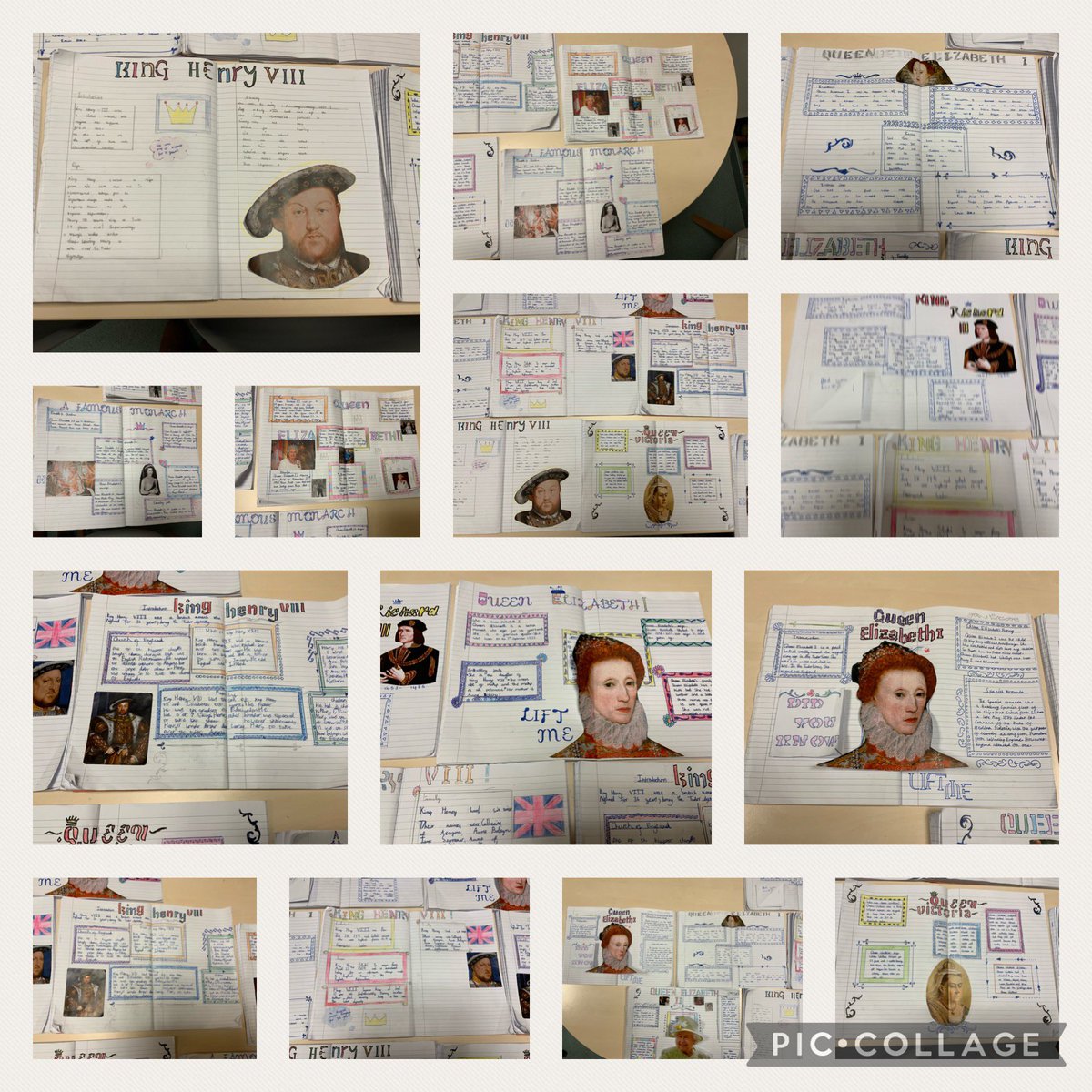cashprimary's tweet photo. Ellen Terry have worked really hard with their #doublepagespreads on a British Monarch. #informationreports #monarch #riotousroyals #year4 #edutwitter π https://t.co/BGzhjZUNrt