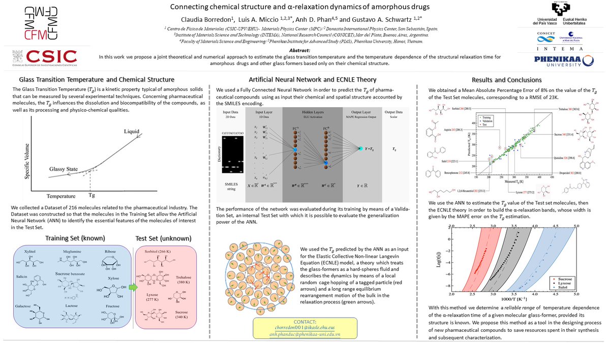 BorredonClaudia's tweet photo. Para la #RMFQTXIX presentamos un trabajo sobre la predicción de la #dinámica #molecular a través de #metodos #teóricos y de #MachineLearning
@CFMdonostia @upvehu @CSIC @PhenikaaU #glass #glasstransition #thermodynamics #dielectrics #moleculardynamics #CompChem #CompChemMX #RMFQT https://t.co/7av9ZlgjUb