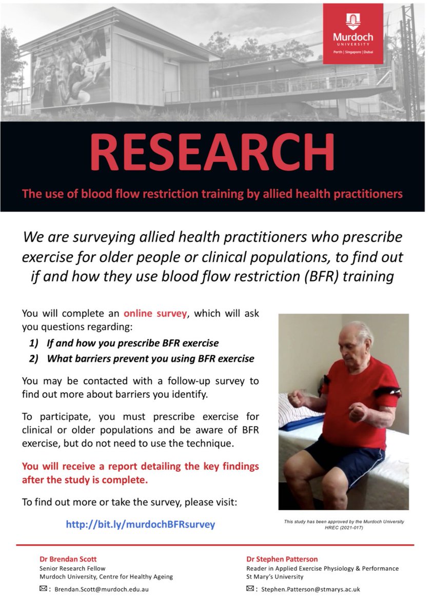 If you are an allied health practitioner who prescribes exercise we want to hear from you, please fill out the attached short survey -murdochuni.syd1.qualtrics.com/jfe/form/SV_ex… Please complete, retweet and share.