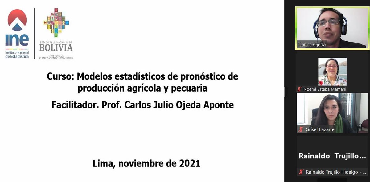 pjosabad's tweet photo. Se inició el curso “Modelos Estadísticos de Pronóstico de Producción Agrícola y Pecuaria” organizado por el @INE_Bolivia, con la participación de los 4 países andinos 🇧🇴🇨🇴🇪🇨🇵🇪, en el marco del Centro Andino de Formación y Capacitación en Estadística #CAFCE de la @ComunidadAndina https://t.co/EOOWgdnXPd