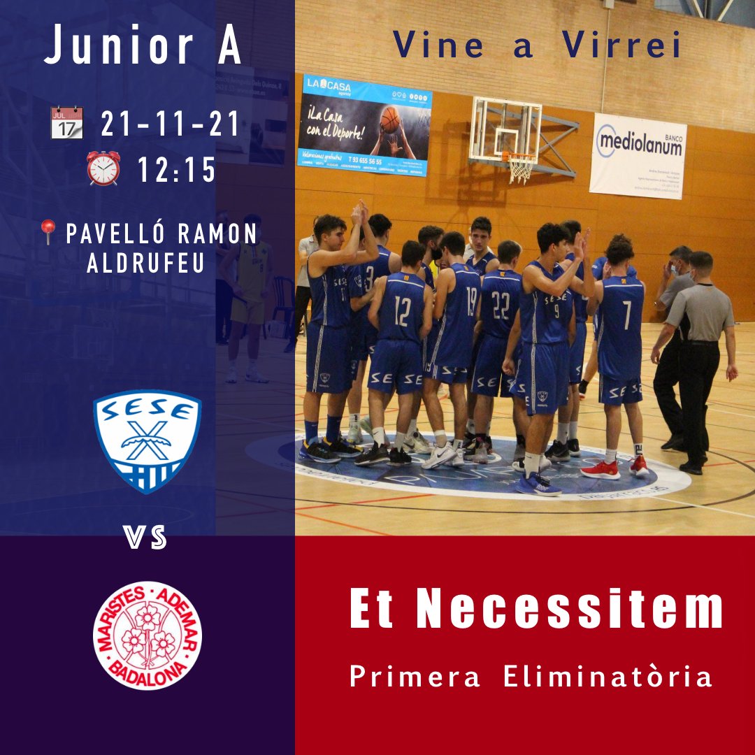 sese_basquet's tweet photo. 💪 Aquest diumenge a les 12:15 et necessitem a Virrei! El Júnior A masc es juga la 1a eliminatòria a partit ÚNIC! Estem començant un camí que necessita a la gent del SESE al nostre costat! 

🏀 T'esperem! ⛹️‍♂️

#forçaSESE #basquet #esport #fases #afició https://t.co/UFaKIvgNSq