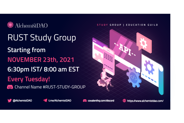 AlchemistProg's tweet photo. GM World🌅

Our Education Guild and Developer Guild are collaborating to bring the Rust study group to our community of #AlchemistDAO

📆 Nov 23rd, 6:30 pm IST | 8 am EST

🔗 Link: https://t.co/ueXSGYscGQ

📚 More details about the study group in threads🧵 
#rustlang #rust https://t.co/DxrCb7ESjp