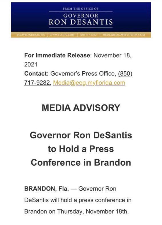 .@GovRonDeSantis will sign bills against vaccine mandates in BRANDON, Florida today. Incredible trolling.