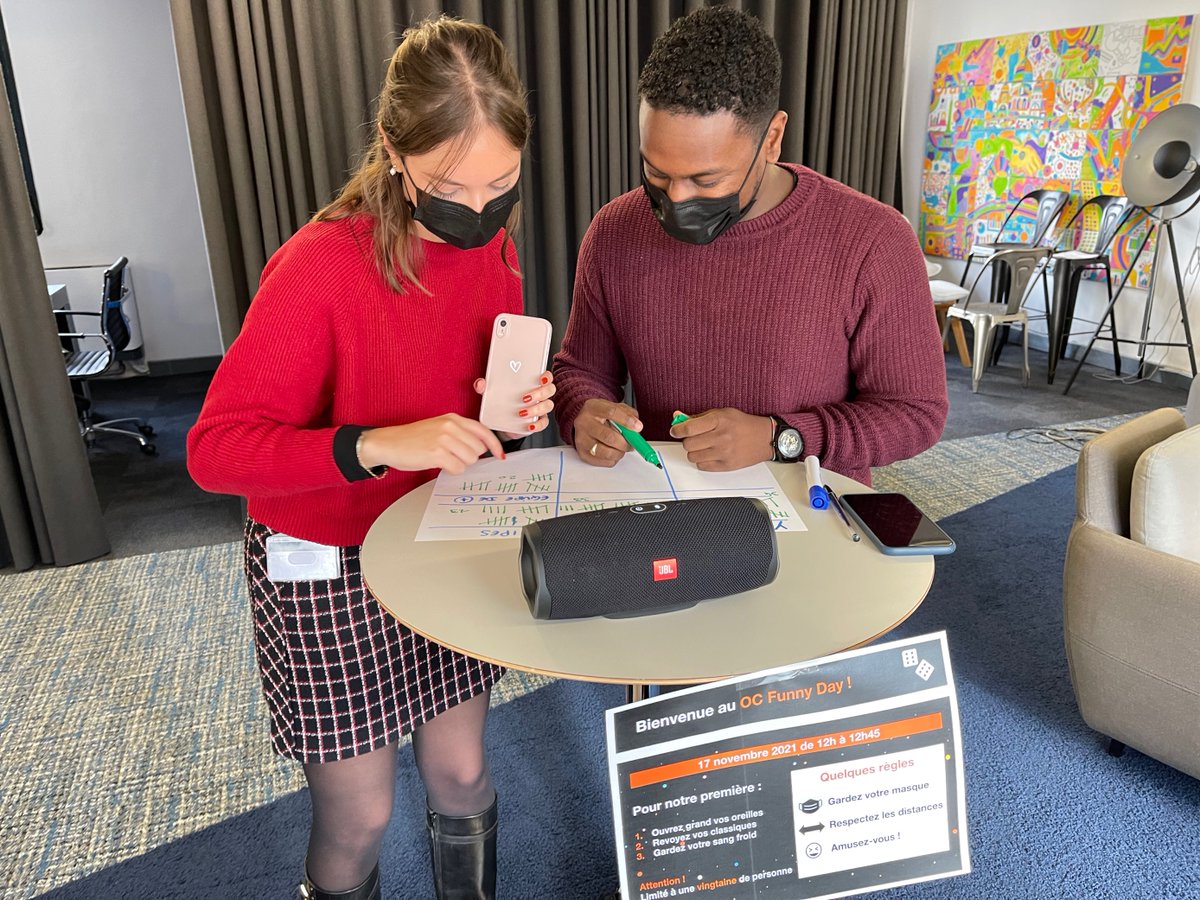 Orange_Csltg's tweet photo. Hier c’était blind test masqué au bureau dans le cadre de notre Funny Day 🎶🎊 Merci à nos consultants pour ce moment de partage et de fun. Rendez-vous en décembre pour une nouvelle édition 🥳 #consulting https://t.co/SxIr7ztCWN