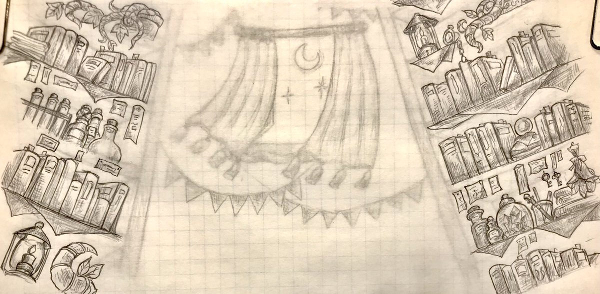 今日の依頼絵進捗(許可いただいてる部分)
昨日描いた空っぽの本棚に中身を描きました。(トレペを使ったアナログなレイヤーで。アナログとはいえ、いっぺんに描くより自分はこの方が描きやすい。)
鉱石とガラス瓶のとこ、お気に入りです。