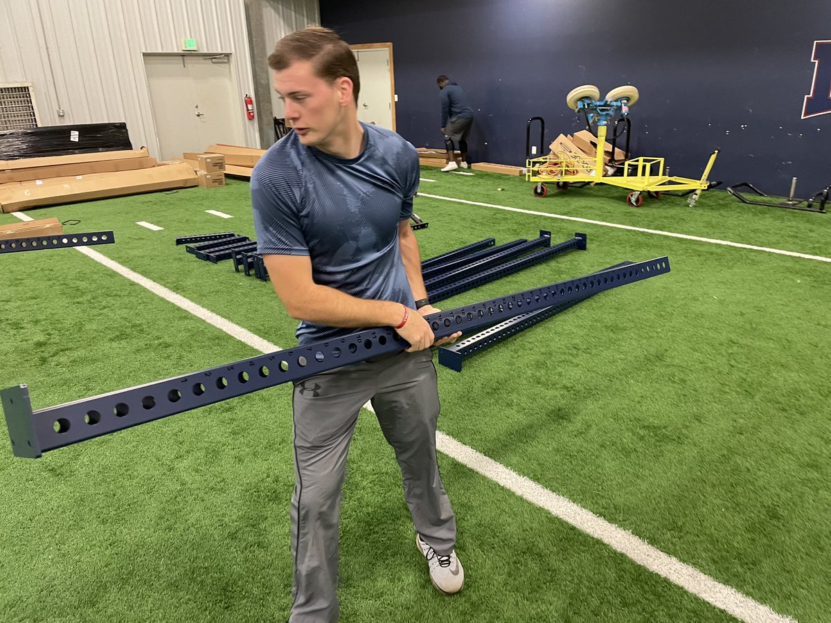 LyonScotsFB's tweet photo. New weight room coming along!! Our coaching staff working to get the facility into place!! #LyonStrong https://t.co/cKZ1anbPux