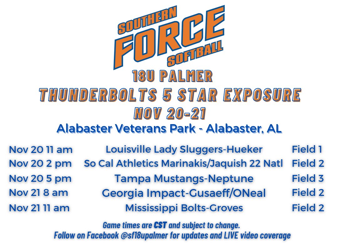 Hitting the field with <a href="/SF18UPalmer/">SouthernForce18U_Palmer</a> this weekend for the Thunderbolts 5 star. Let's go Force!