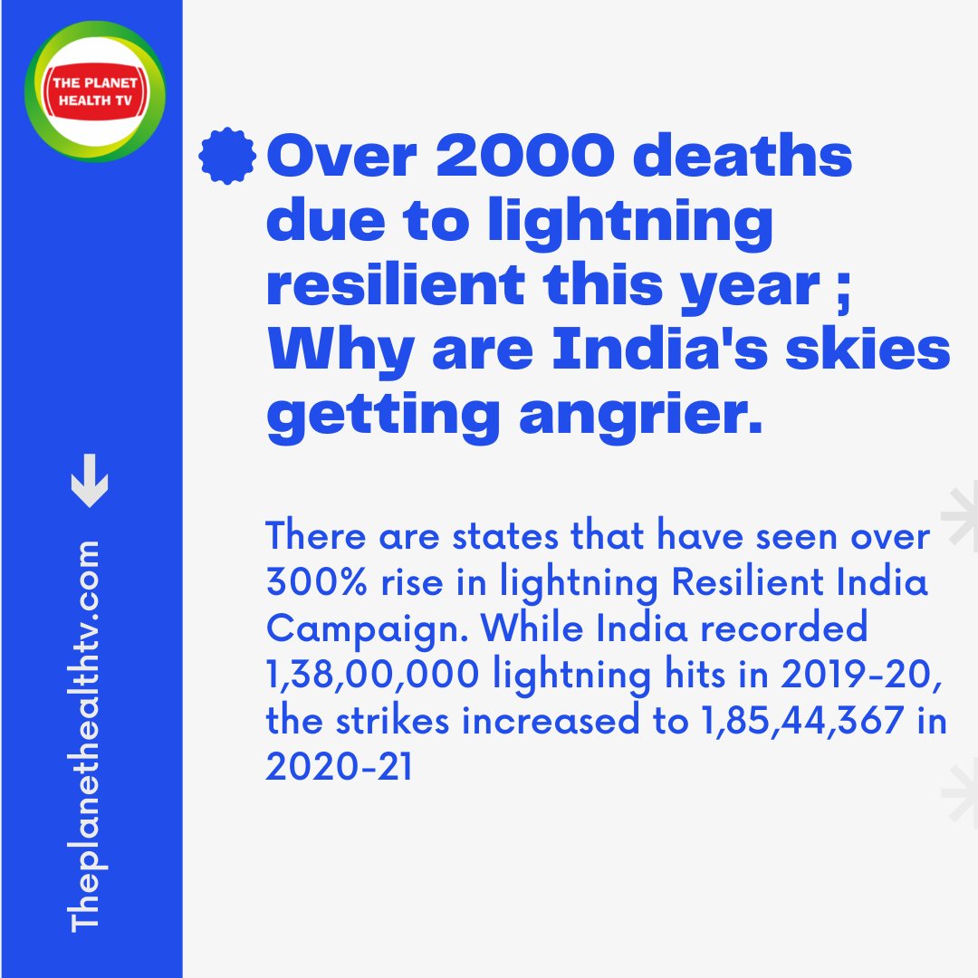 PlanetHealthTV's tweet photo. Rising temperatures have led to a 34% spike in lightning strikes in India, according to the latest numbers released by the Lightning Resilient India Campaign. It crosses 2000 death's who will take the responsibility?
#saveworld #UNO #tphtv #theplanethealthtv https://t.co/k5fDVPn2xm