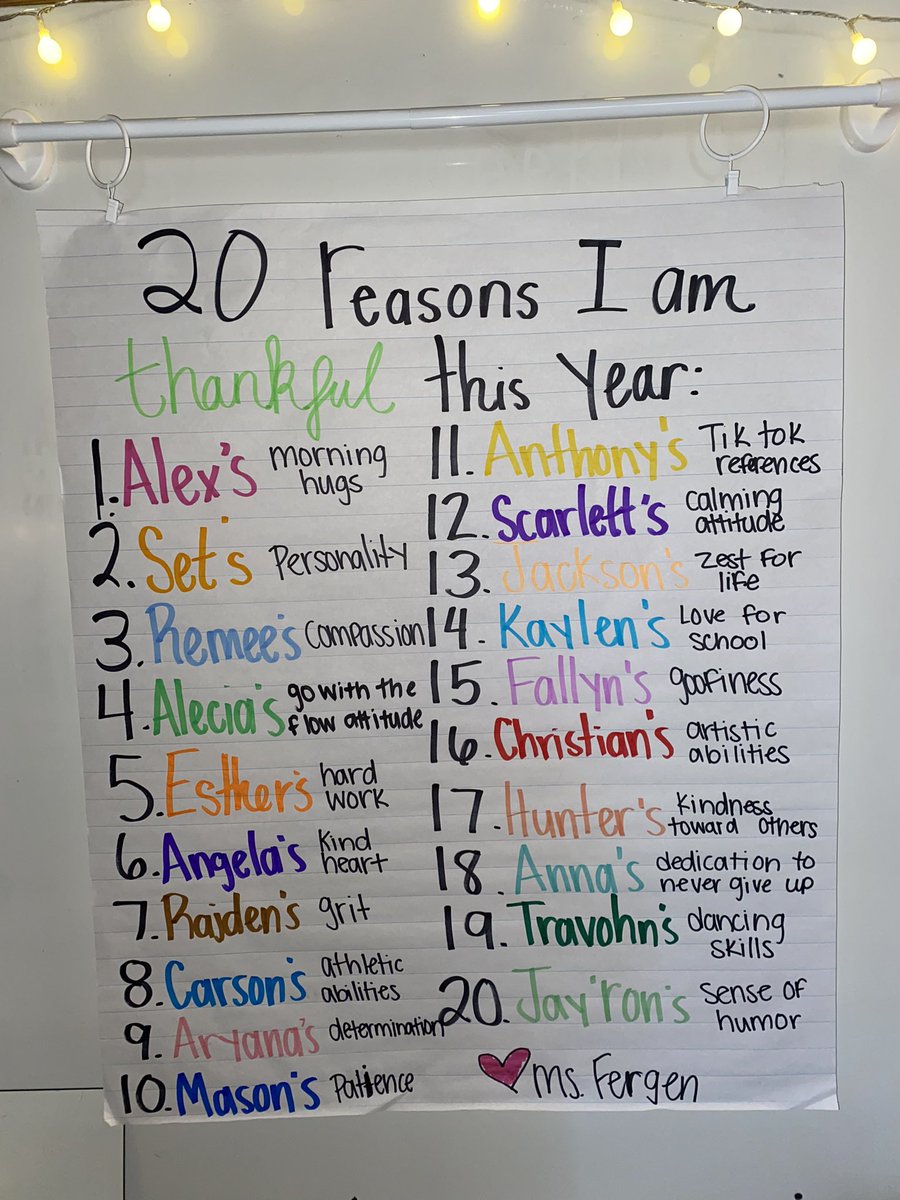 20 things to be VERY thankful for this year!! Love the things these kids have brought into our classroom. Thankful is an understatement❤️ #youOTTtobehere #isdstrong